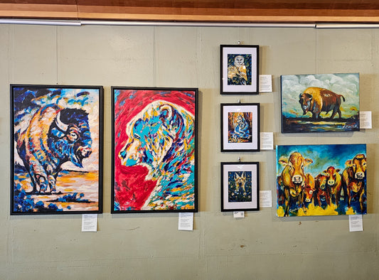 Christina Deubel's wildlife and Western art exhibition at Brewminatti coffee house and music venue in Prosser Washington wine country