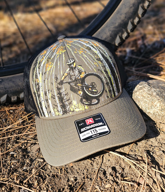 Park City MTB Trucker Hat - Hand Painted Aspen Forest Design