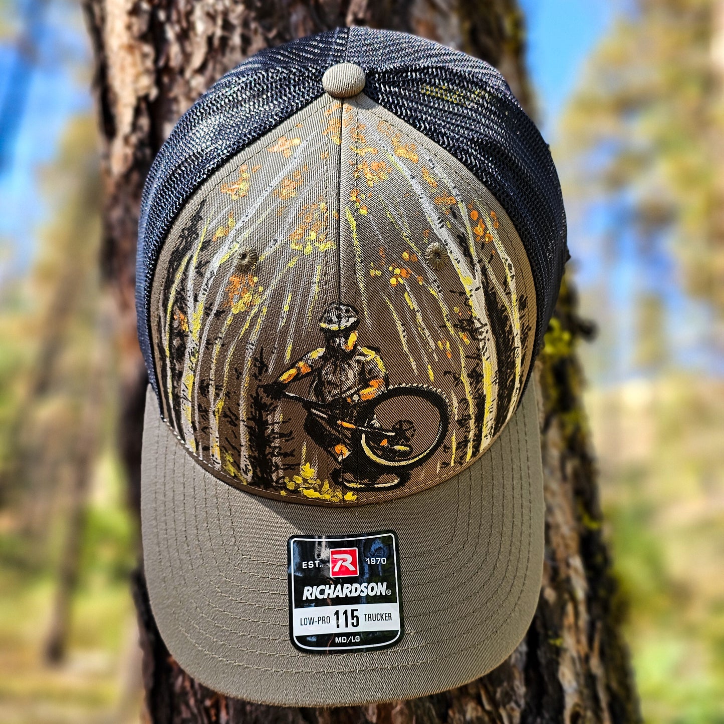 Park City MTB Trucker Hat - Hand Painted Aspen Forest Design