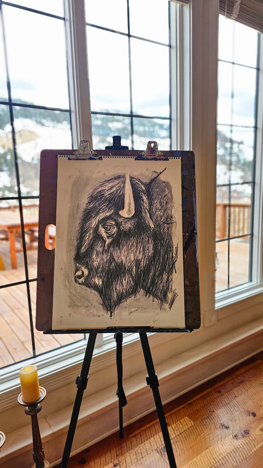 Original Charcoal Drawing of a Bison