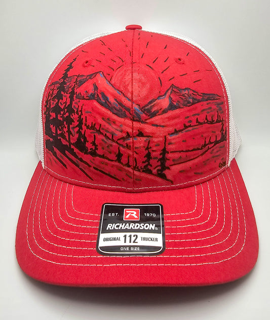 Red Peaks Hand Painted Hat
