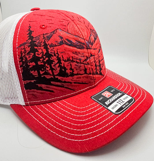 Red Peaks Hand Painted Hat