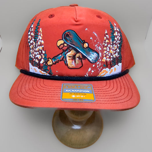 "Powder Day" Hand-Painted Snowboarder Wearable Art Hat