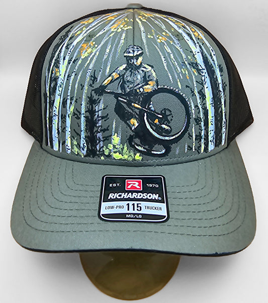 Park City MTB Trucker Hat - Hand Painted Aspen Forest Design