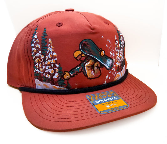 "Powder Day" Hand-Painted Snowboarder Wearable Art Hat