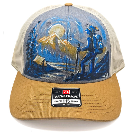 "Moonrise Mile" Hand-Painted Hiking Hat – Wearable Art