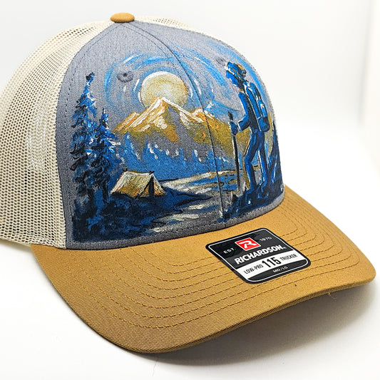 "Moonrise Mile" Hand-Painted Hiking Hat – Wearable Art