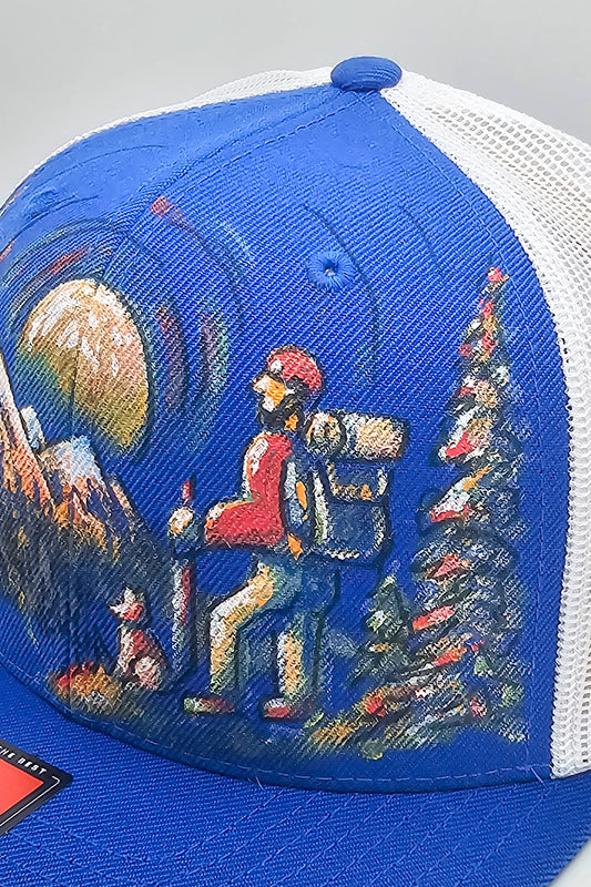 Trail Companions - Hand-Painted Hiking Hat – Wool Flat Bill Snapback