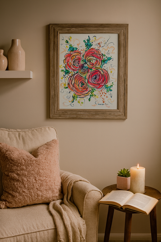 “Ranunculus Whirl” Original Gouache Painting on Watercolor Canvas Board