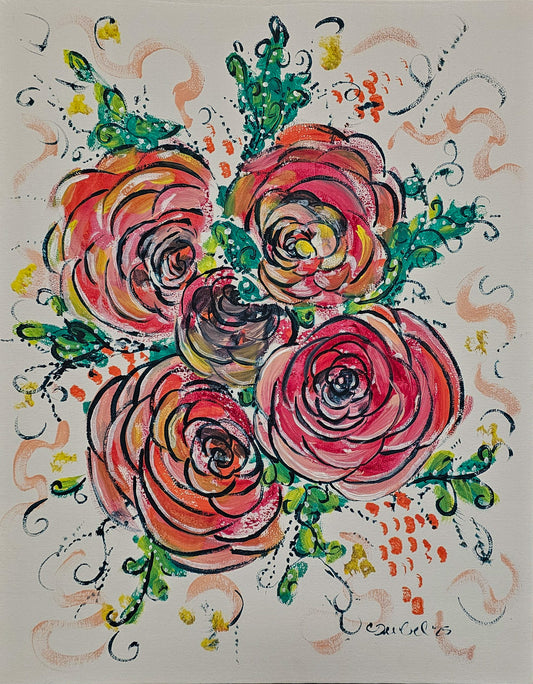 “Ranunculus Whirl” Original Gouache Painting on Watercolor Canvas Board